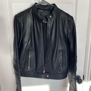 Andrew Marc Black Leather Biker Jacket Small/P, Excellent Used Condition.